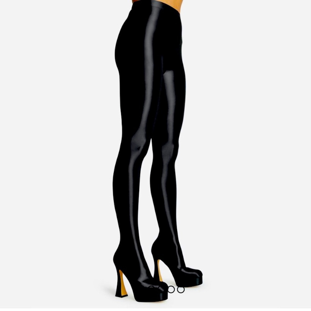 HYPNOSIS SQUARE TOE PLATFORM FLARED BLOCK HEEL LONG LEGGING BOOT